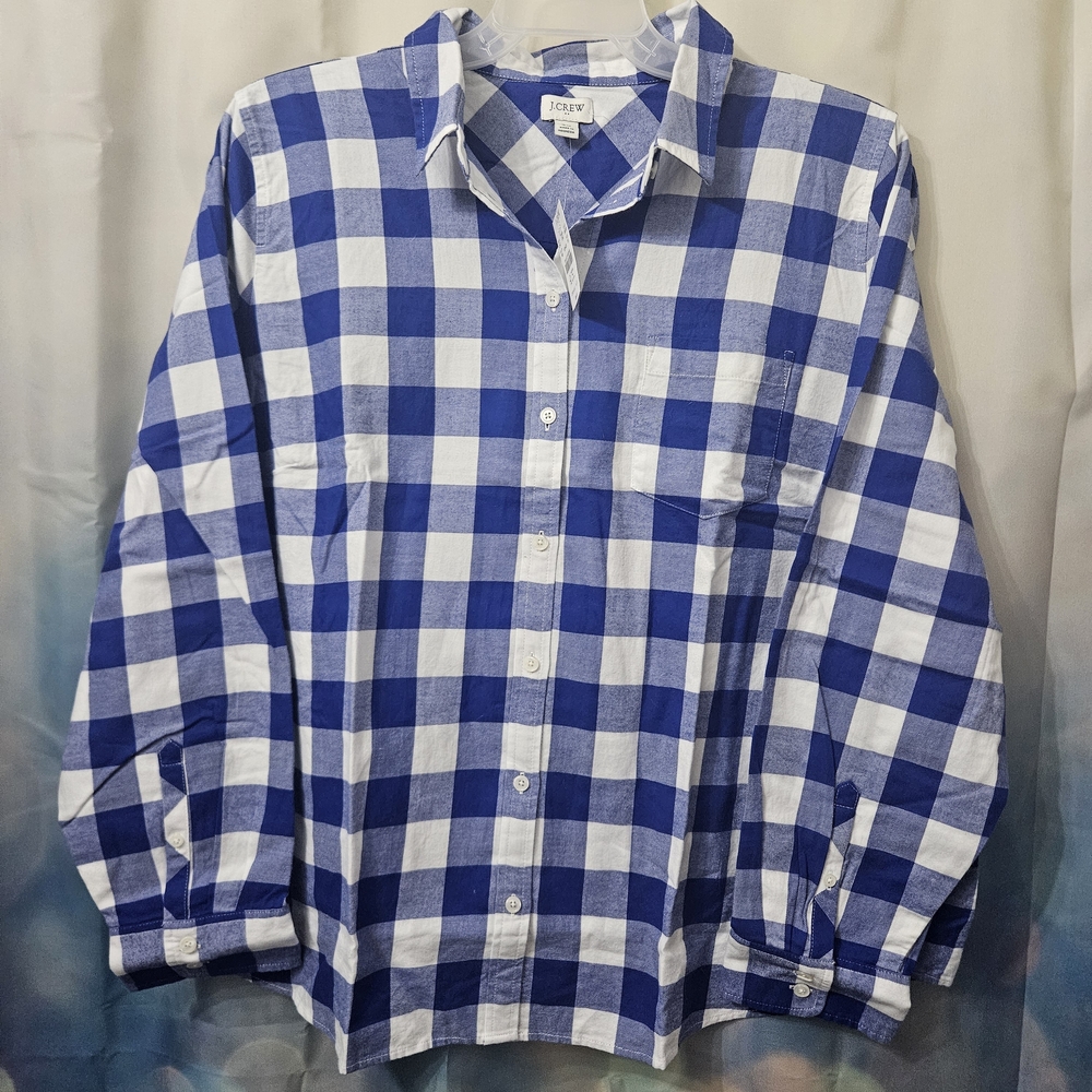 J. Crew Casual Blue and White Checkered Blouse 3x